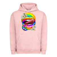 Pigment Salmon rainbow lips with daisies Urban Hoodie - texasbilliewilder