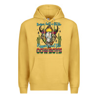 Antique Gold raising hell with the hippies and the cowboys Premium Hoodie - Zillion Design Studio
