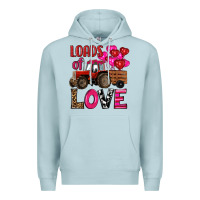 Blue Mist valentine's day loads of love tractor with pin heart balloons Premium Hoodie - RanaPortraitStore
