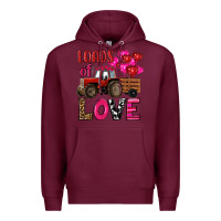 Burgundy valentine's day loads of love tractor with pin heart balloons Premium Hoodie - RanaPortraitStore