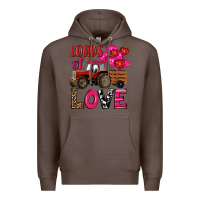 Coffee valentine's day loads of love tractor with pin heart balloons Premium Hoodie - RanaPortraitStore