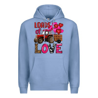 Colony Blue valentine's day loads of love tractor with pin heart balloons Premium Hoodie - RanaPortraitStore