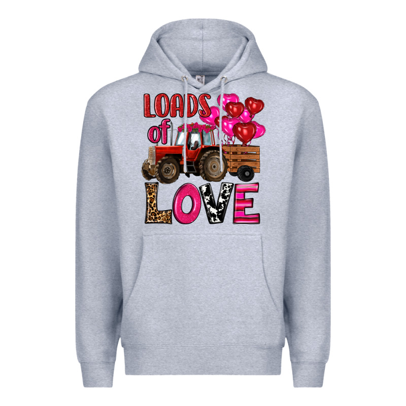 Valentine's Day Loads Of Love Tractor With Pin Heart Balloons Premium Hoodie by RanaPortraitStore | Teevron