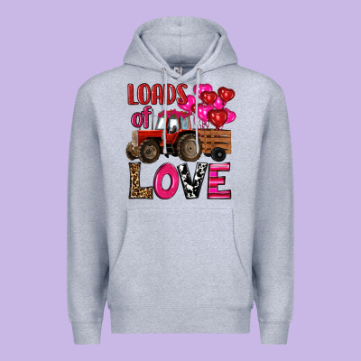 Valentine's Day Loads Of Love Tractor With Pin Heart Balloons Premium Hoodie Designed By Ranaportraitstore