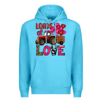 Ocean Blue valentine's day loads of love tractor with pin heart balloons Premium Hoodie - RanaPortraitStore