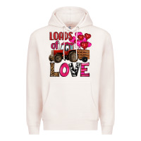 Pale Pink valentine's day loads of love tractor with pin heart balloons Premium Hoodie - RanaPortraitStore