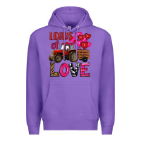 Purple valentine's day loads of love tractor with pin heart balloons Premium Hoodie - RanaPortraitStore