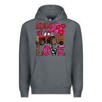 Rock valentine's day loads of love tractor with pin heart balloons Premium Hoodie - RanaPortraitStore