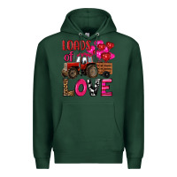 Sports Green valentine's day loads of love tractor with pin heart balloons Premium Hoodie - RanaPortraitStore