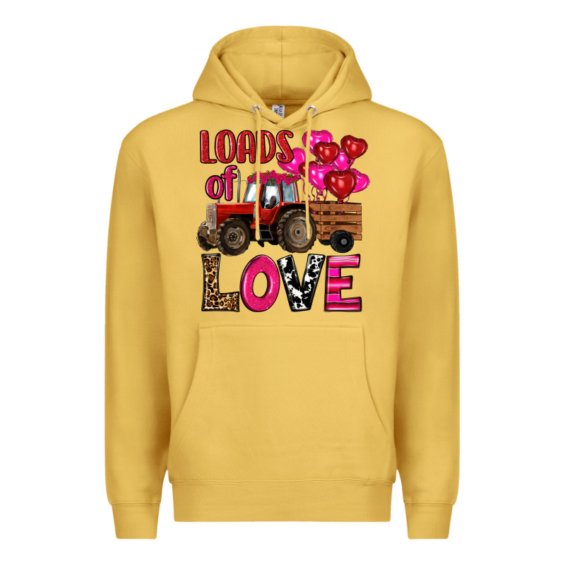 Valentine's Day Loads Of Love Tractor With Pin Heart Balloons Premium Hoodie by RanaPortraitStore | Teevron