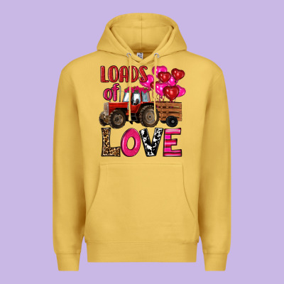 Valentine's Day Loads Of Love Tractor With Pin Heart Balloons Premium Hoodie Designed By Ranaportraitstore