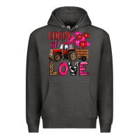 Charcoal Heather valentine's day loads of love tractor with pin heart balloons Premium Hoodie - RanaPortraitStore