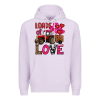 Lilac valentine's day loads of love tractor with pin heart balloons Premium Hoodie - RanaPortraitStore