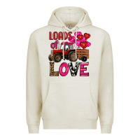 Oatmeal Heather valentine's day loads of love tractor with pin heart balloons Premium Hoodie - RanaPortraitStore