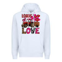 White valentine's day loads of love tractor with pin heart balloons Premium Hoodie - RanaPortraitStore