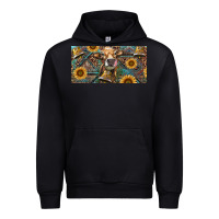 Black Cow With Aztec Leopard And Sunflower Urban Hoodie - RanaPortraitStore