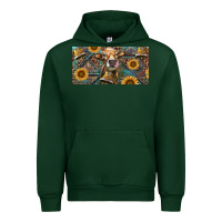 Forest Green Cow With Aztec Leopard And Sunflower Urban Hoodie - RanaPortraitStore