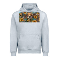 Heather Grey Cow With Aztec Leopard And Sunflower Urban Hoodie - RanaPortraitStore