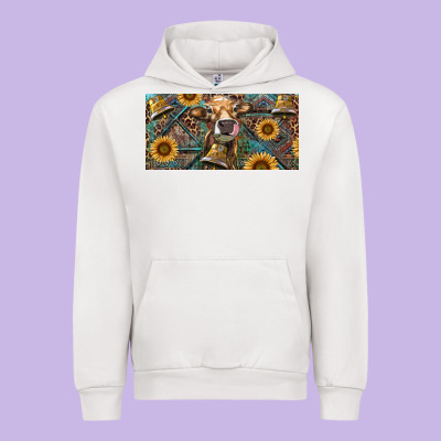 Urban Hoodie Cow With Aztec Leopard And Sunflower
