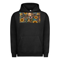 Pigment Black Cow With Aztec Leopard And Sunflower Urban Hoodie - RanaPortraitStore