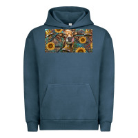 Pigment Midnight Navy Cow With Aztec Leopard And Sunflower Urban Hoodie - RanaPortraitStore