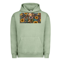 Pigment Oil Green Cow With Aztec Leopard And Sunflower Urban Hoodie - RanaPortraitStore