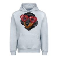 Heather Grey Dachshund with love glasses Urban Hoodie - RanaPortraitStore