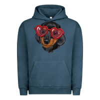 Pigment Midnight Navy Dachshund with love glasses Urban Hoodie - RanaPortraitStore