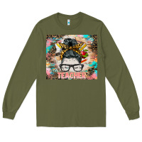 Army Green teacher messy bun tumbler Long Sleeve Tee - BarkalooDesign