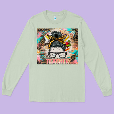 Teacher Messy Bun Tumbler Long Sleeve Tee Designed By Barkaloodesign