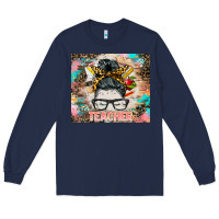 Navy teacher messy bun tumbler Long Sleeve Tee - BarkalooDesign