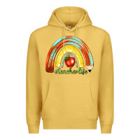 Antique Gold teacher life with rainbow Premium Hoodie - texasbilliewilder
