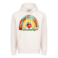Pale Pink teacher life with rainbow Premium Hoodie - texasbilliewilder
