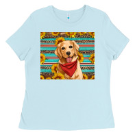 Baby Blue golden retriever with sunflowers Ladies Tee - Artiststas