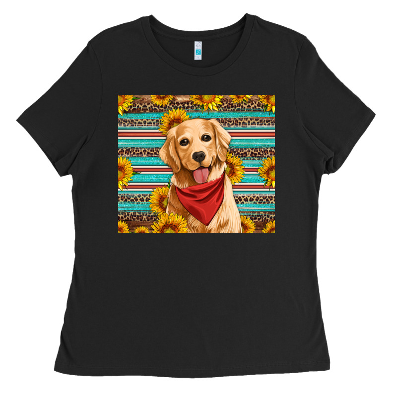 Golden Retriever With Sunflowers Ladies Tee by Artiststas | Teevron