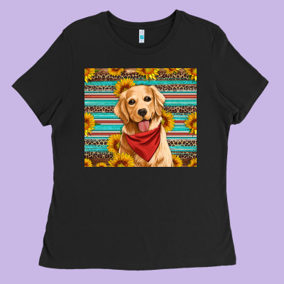 Golden Retriever With Sunflowers Ladies Tee Designed By Artiststas