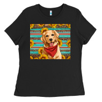Black golden retriever with sunflowers Ladies Tee - Artiststas