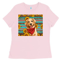 Bubblegum Pink golden retriever with sunflowers Ladies Tee - Artiststas
