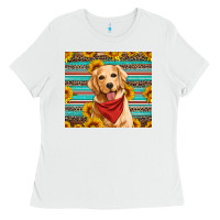 White golden retriever with sunflowers Ladies Tee - Artiststas