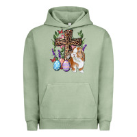 Pigment Oil Green Easter bunny and floral cross Urban Hoodie - RanaPortraitStore