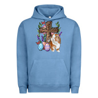 Pigment Pebble Blue Easter bunny and floral cross Urban Hoodie - RanaPortraitStore