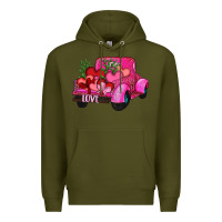 Army Green valentine's day heart cactus truck Premium Hoodie - RanaPortraitStore