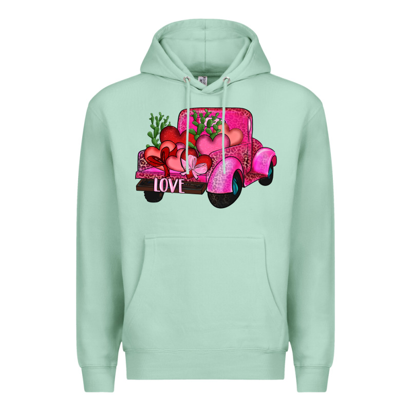 Valentine's Day Heart Cactus Truck Premium Hoodie by RanaPortraitStore | Teevron