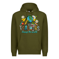 Army Green teachers change the world Premium Hoodie - texasbilliewilder