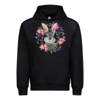 Black Easter Bunny With Floral Wreath Urban Hoodie - RanaPortraitStore