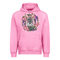 Fuchsia Pink Easter Bunny With Floral Wreath Urban Hoodie - RanaPortraitStore