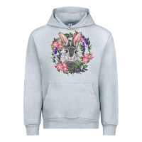 Heather Grey Easter Bunny With Floral Wreath Urban Hoodie - RanaPortraitStore