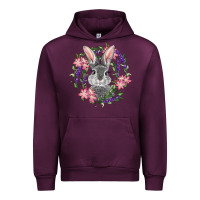 Mauve Wine Easter Bunny With Floral Wreath Urban Hoodie - RanaPortraitStore