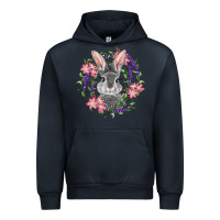 Navy Easter Bunny With Floral Wreath Urban Hoodie - RanaPortraitStore