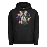 Pigment Black Easter Bunny With Floral Wreath Urban Hoodie - RanaPortraitStore